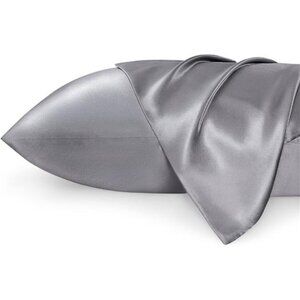 2 Pack Gray Satin Silk‎ Pillowcases for Sleeping Pillowcase Queen Size 20x30